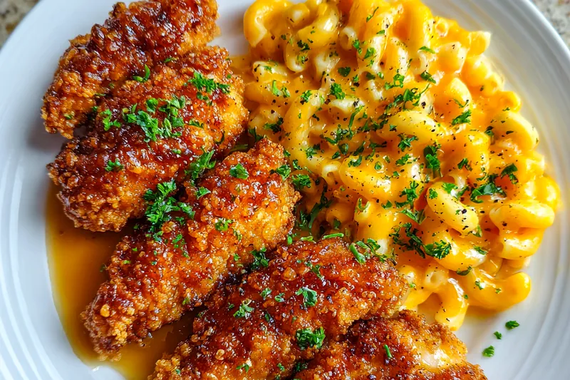 Chef Mitchell skillfully sautéing chicken pieces in a skillet for Spicy Honey Chicken and Mac.