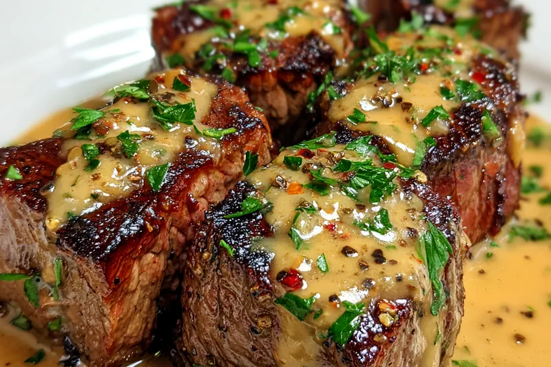 Cooking process for Steak with Creamy Garlic Sauce