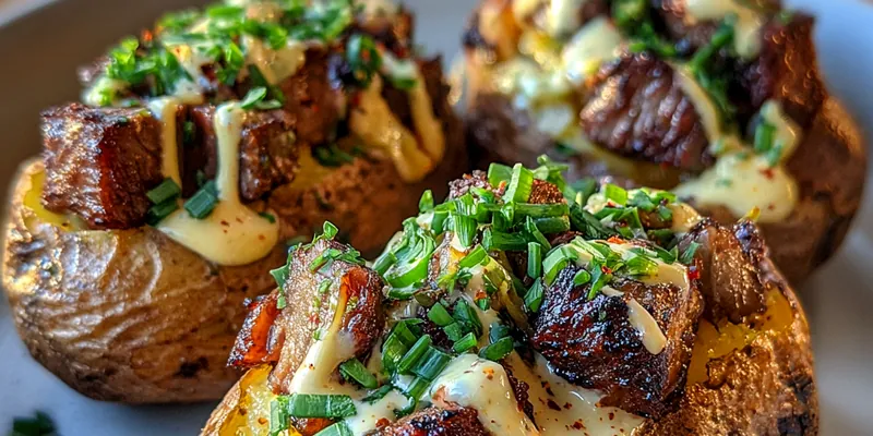 Steak Stuffed Potatoes with Creamy Sauce