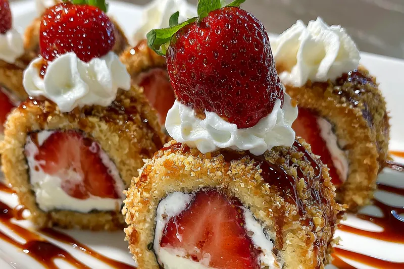 Cooking process for Strawberry Cream Sushi Rolls