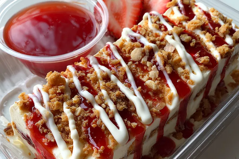 Fresh ingredients for Strawberry Crunch Cheesecake Delight