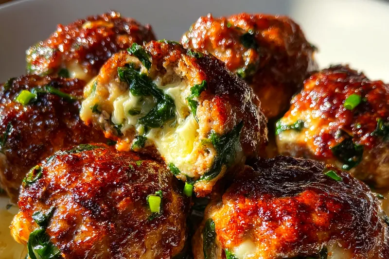 Fresh ingredients for Stuffed Spinach Mozzarella Meatballs