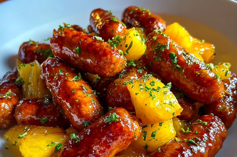 Cooking process for Sweet Pineapple Sausage Bites