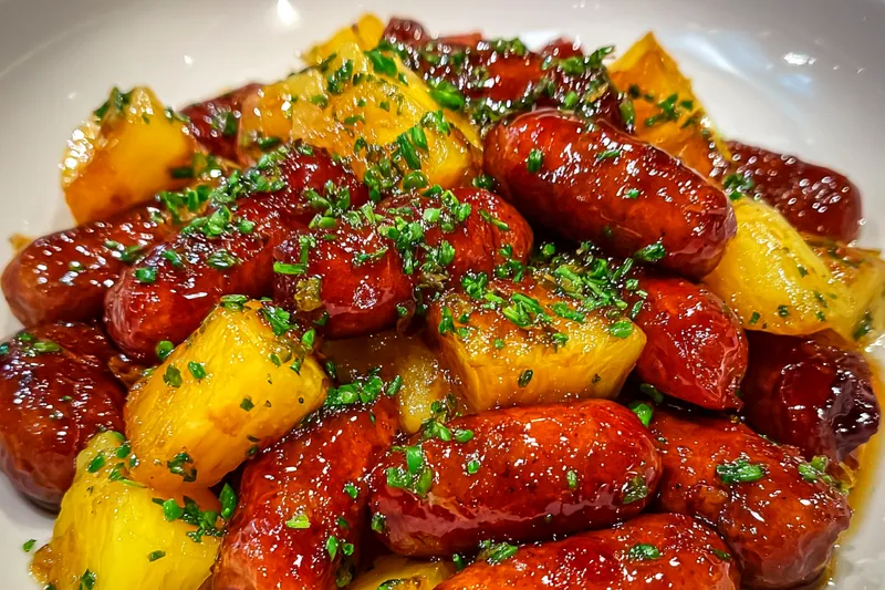 Fresh ingredients for Sweet Pineapple Sausage Bites