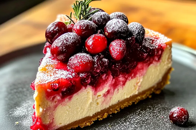 The process of pouring cheesecake filling into a crust for Cranberry Cheesecake Delight.