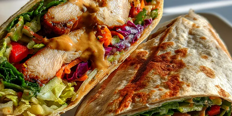 Delicious Thai Peanut Chicken Wraps served on a plate