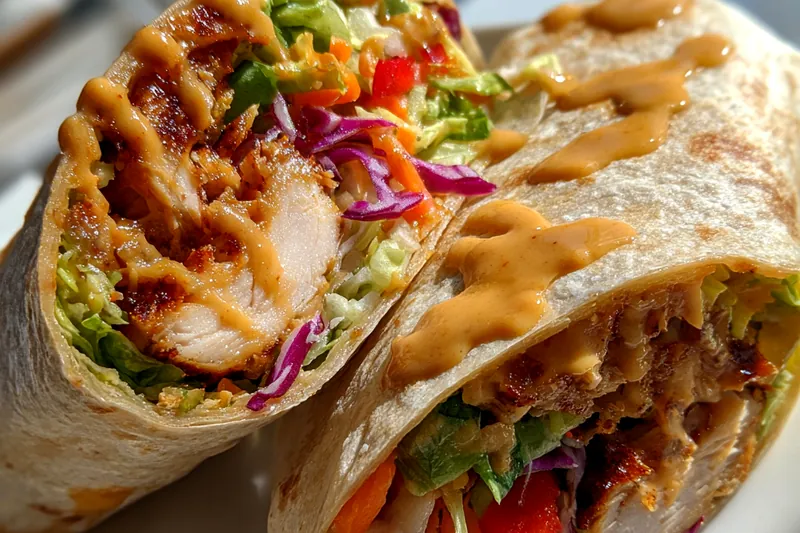 Fresh ingredients for Thai Peanut Chicken Wraps