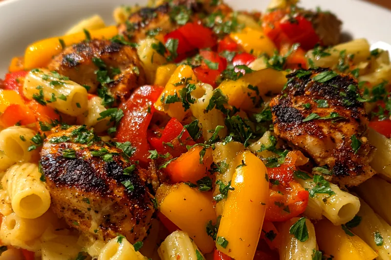 Fresh ingredients for Vibrant Grilled Chicken Pasta