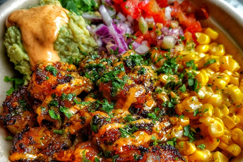 Fresh ingredients for Zesty Grilled Shrimp Bowl